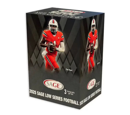 2025 Sage Football Low Series Blaster Box with red uniform player trading cards