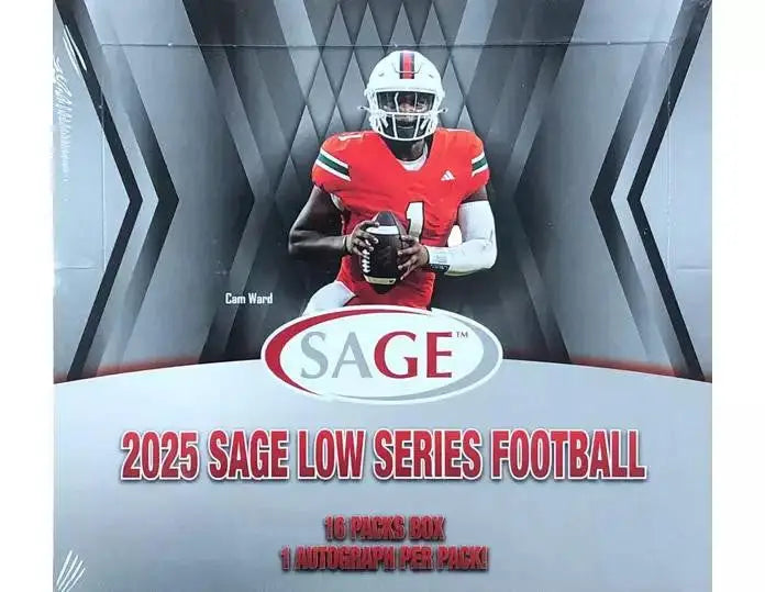 2025 Sage Hit Low Series Football Hobby Box with player in red uniform