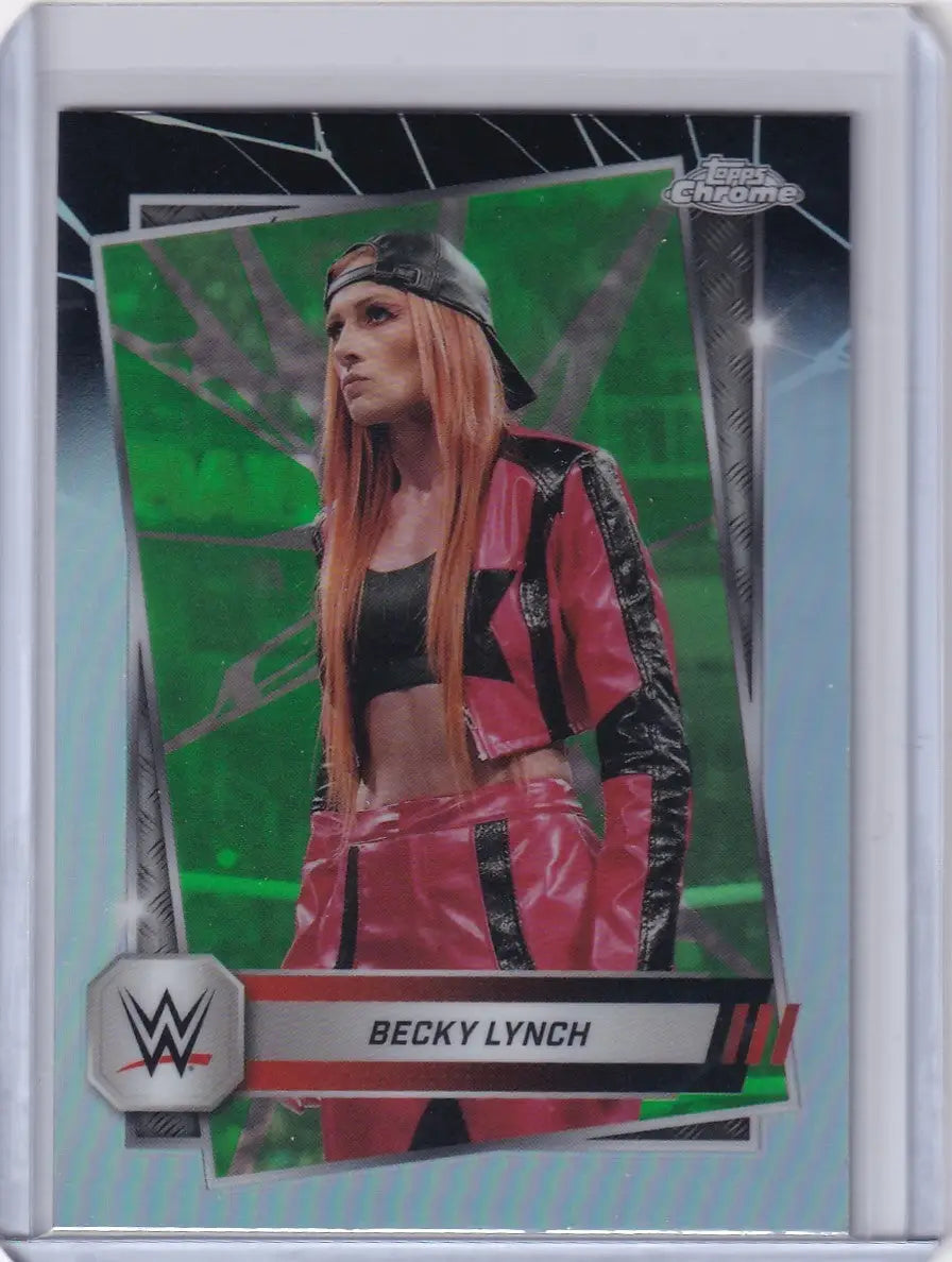 Becky Lynch trading card from 2025 Topps Chrome WWE Green and Black Refractor #133