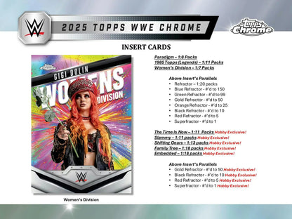 2025 Topps Chrome WWE trading card with colorful design from hobby exclusive packs