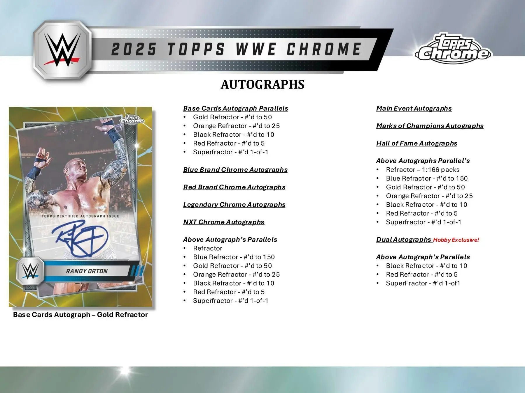 WWE Chrome trading card with blue refractor and autograph from 2025 Topps Chrome Hobby Exclusive