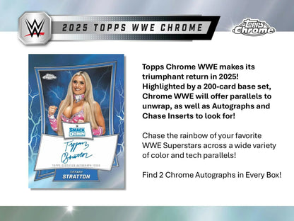 WWE trading card with blonde hair and blue autograph from 2025 Topps Chrome hobby exclusive