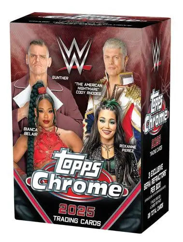 2025 Topps WWE Chrome Value Blaster Box featuring WWE superstars trading cards