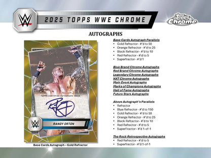 WWE Chrome trading card featuring Randy Orton’s autograph from 2025 Topps WWE Superstars