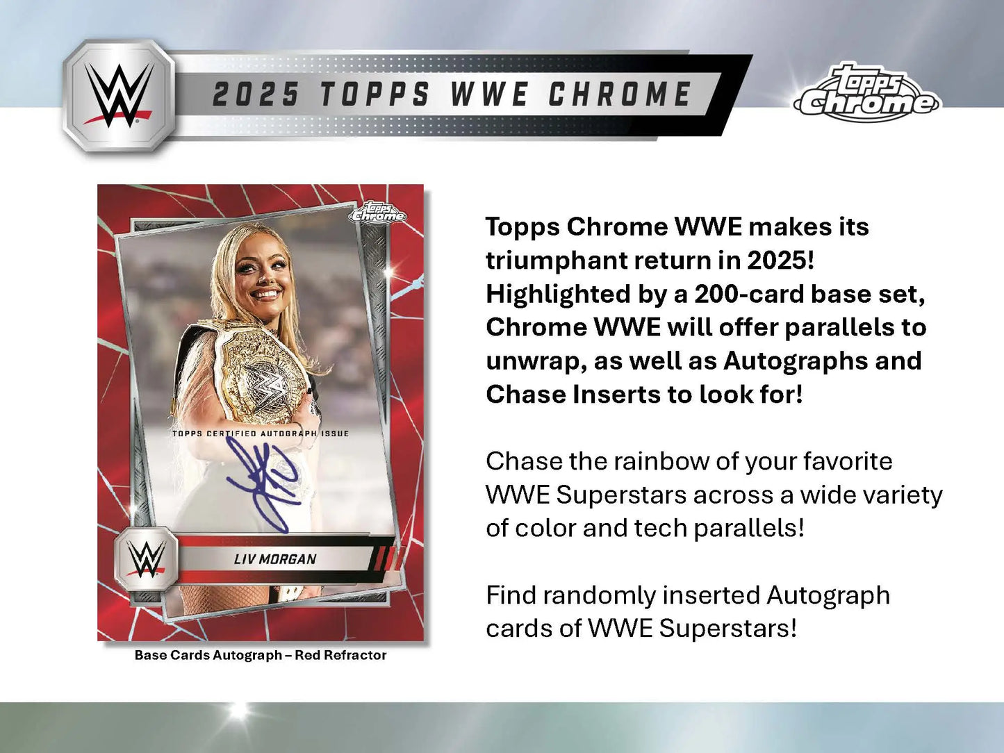 Trading card of a WWE Superstar with autograph from 2025 Topps Chrome WWE collection