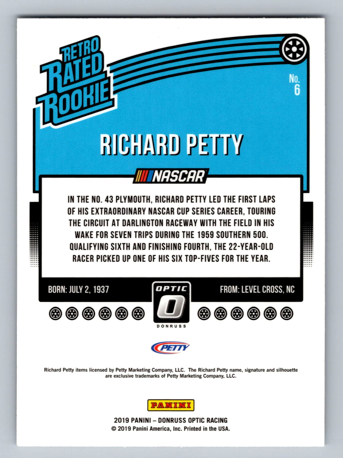 2019 Donruss Optic #6 Richard Petty Retro Rated Rookie