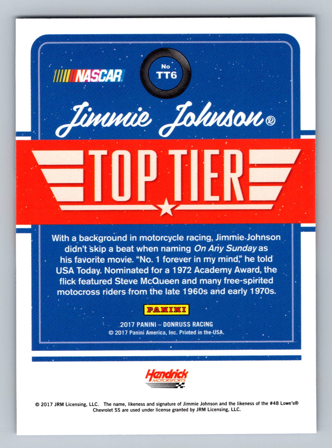 2017 Donruss #TT6 Jimmie Johnson Top Tier