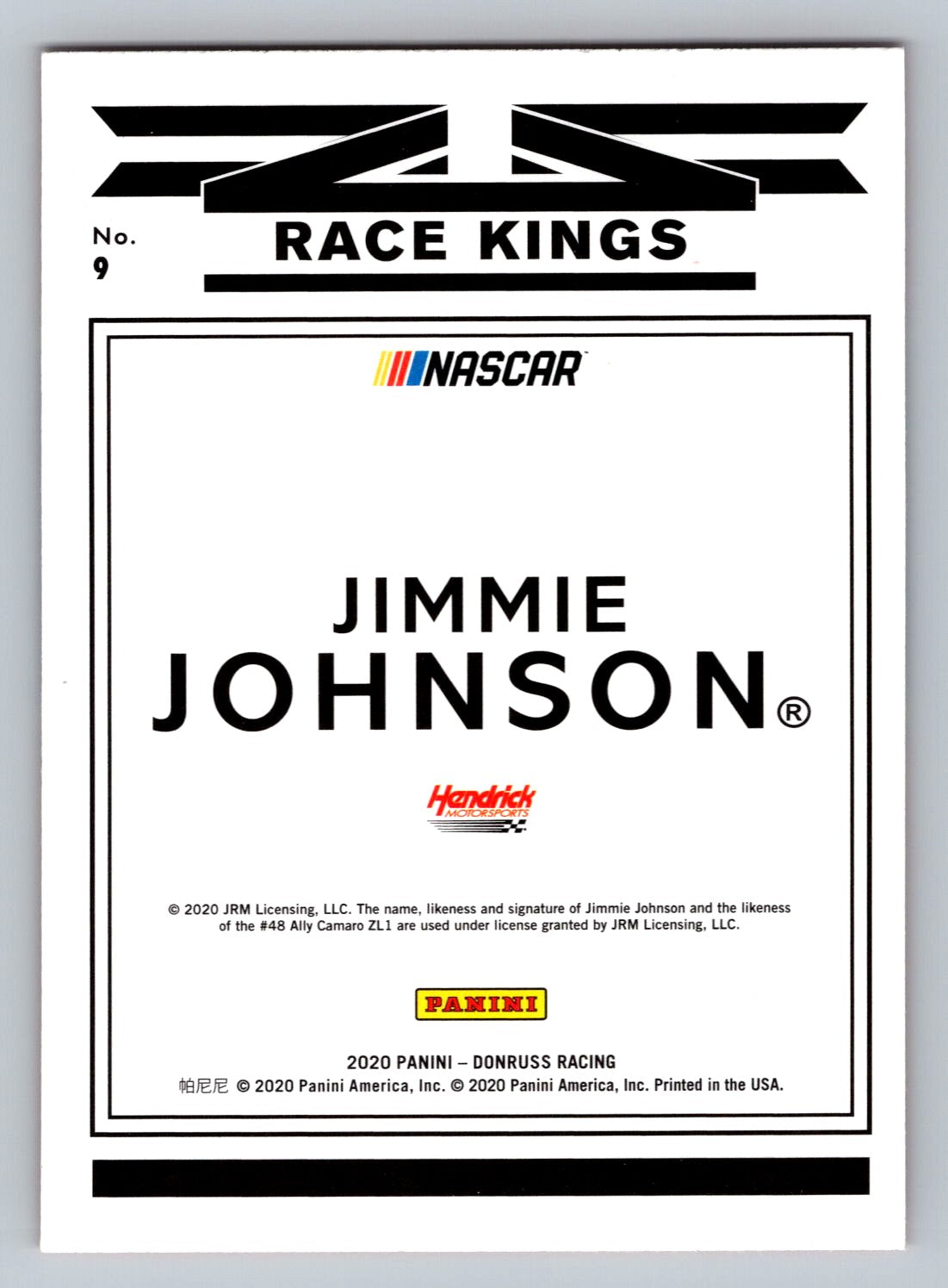 2020 Donruss #9 Jimmie Johnson Race Kings Orange Parallel