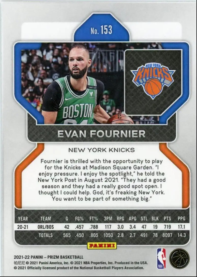 2021-22 Panini Prizm Evan Fournier New York Knicks #153