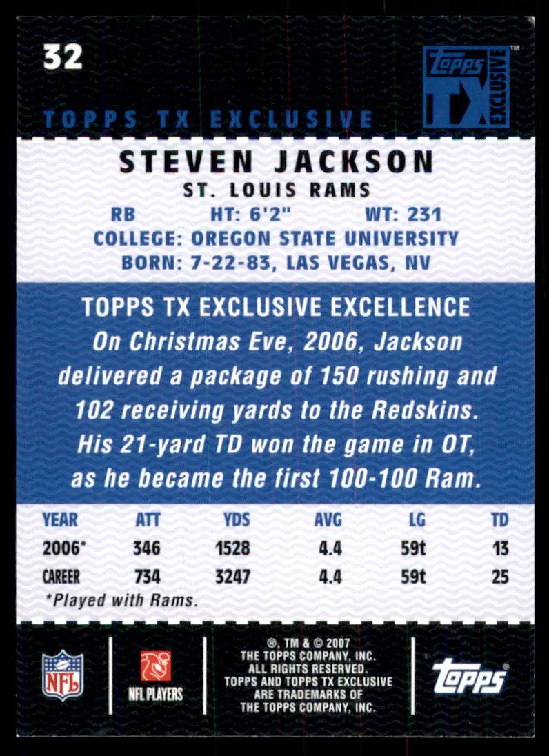 2007 Topps TX Exclusive Steven Jackson St. Louis Rams #32