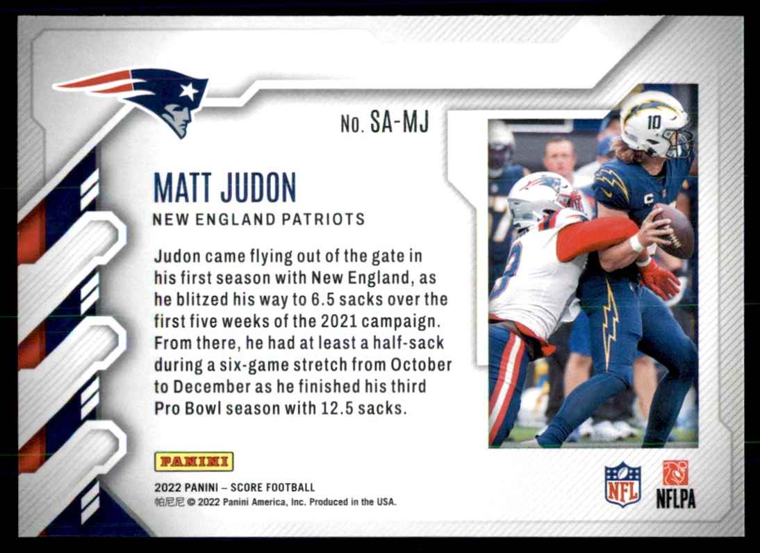 2022 Score Sack Attack Matt Judon New England Patriots #SA-MJ