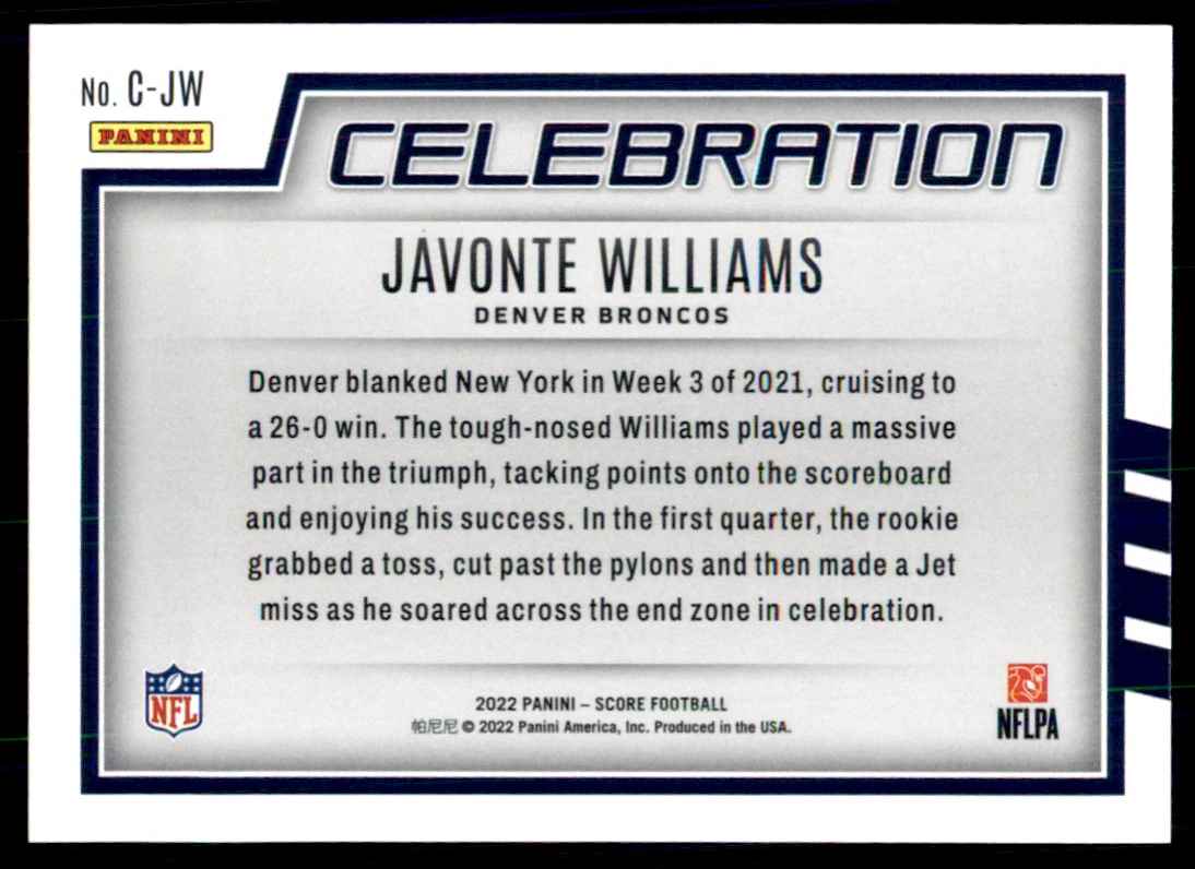 2022 Score Celebration Javonte Williams Denver Broncos #C-JW