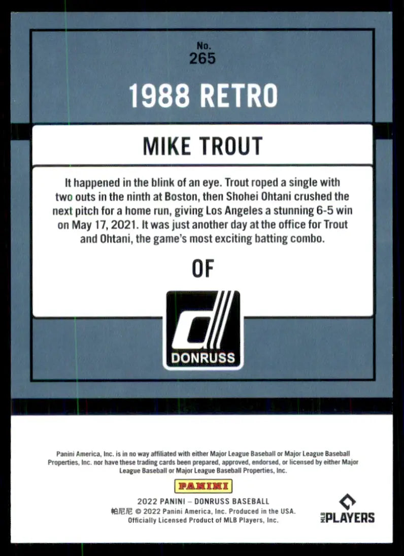 2022 Donruss Mike Trout Retro 1988 Los Angeles Angels #265