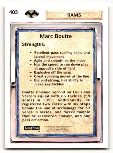 1992 Upper Deck #403 Marc Boutte Los Angeles Rams Football Cards EX/ ID:62941