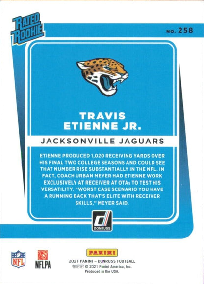 2021 Panini Donruss Rated Rookie #258 Travis Etienne Jacksonville Jaguars Card