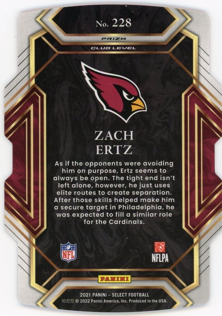 2021 Panini Select Red Blue Club Level #228 Zach Ertz Arizona Cardinals Football