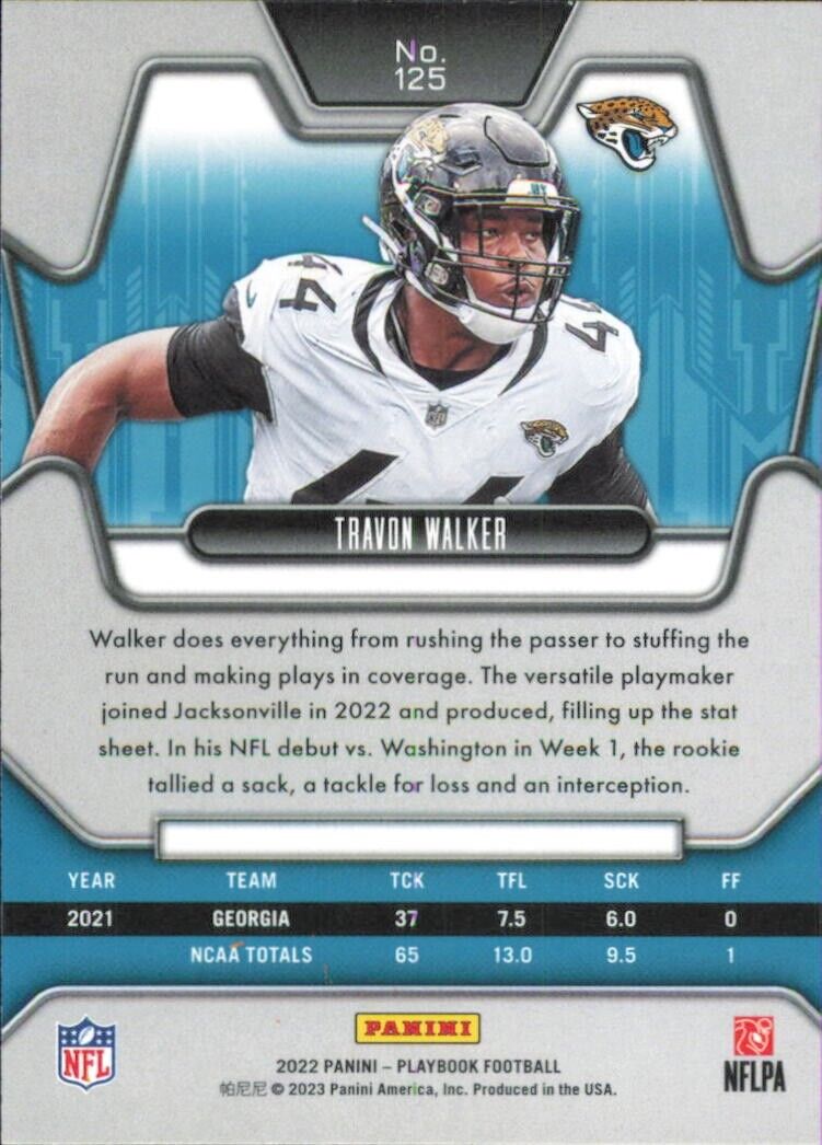 2022 Panini Playbook #125 Travon Walker Rookie Jacksonville Jaguars Football NFL