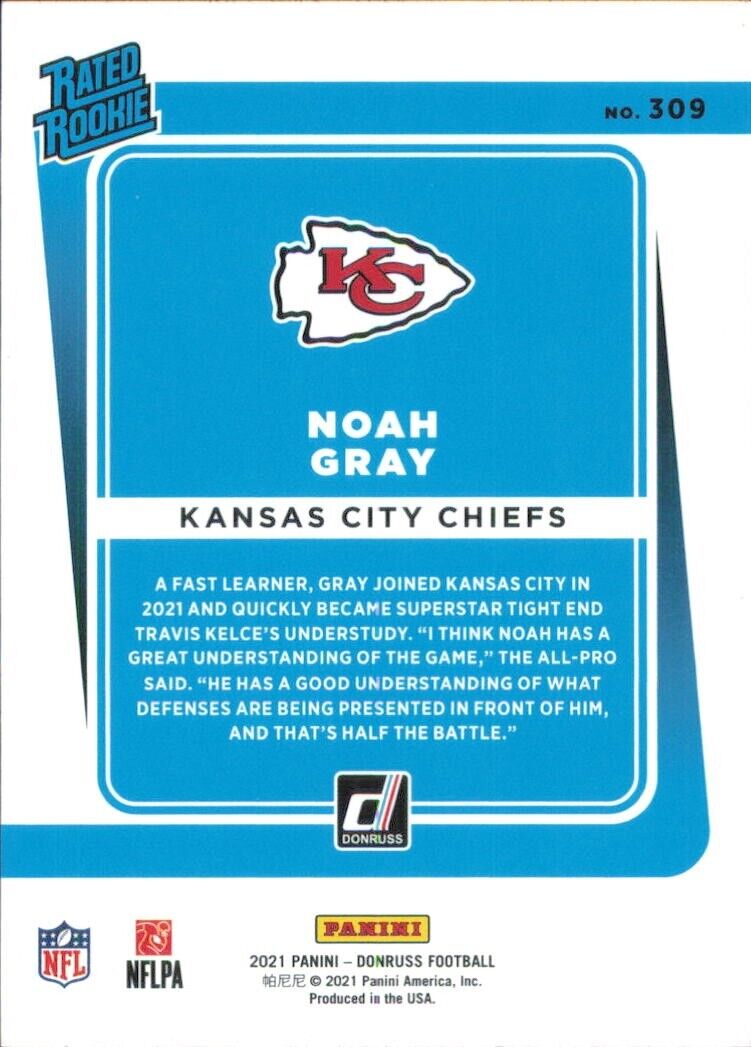 2021 Panini Donruss Rated Rookie #309 Noah Gray Kansas City Chiefs Football Card