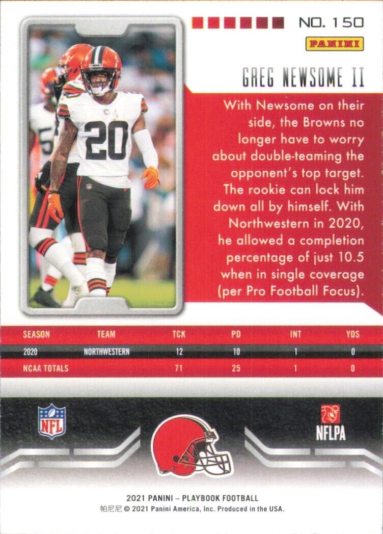 2021 Panini Playbook Rookie #150 Greg Newsome II Cleveland Browns Football Card