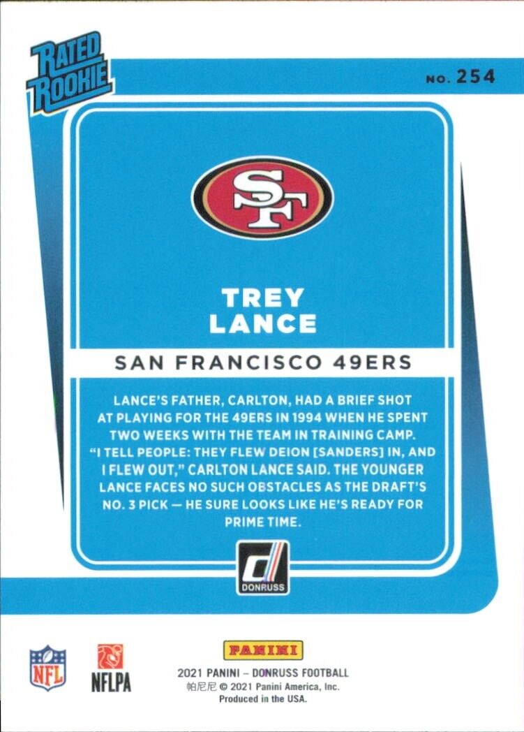 2021 Panini Donruss Rated Rookie #254 Trey Lance San Francisco 49ers Football