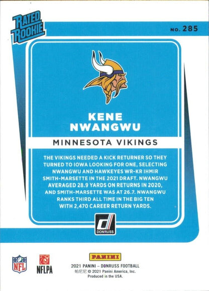 2021 Panini Donruss Rated Rookie #285 Kene Nwangwu Minnesota Vikings Football