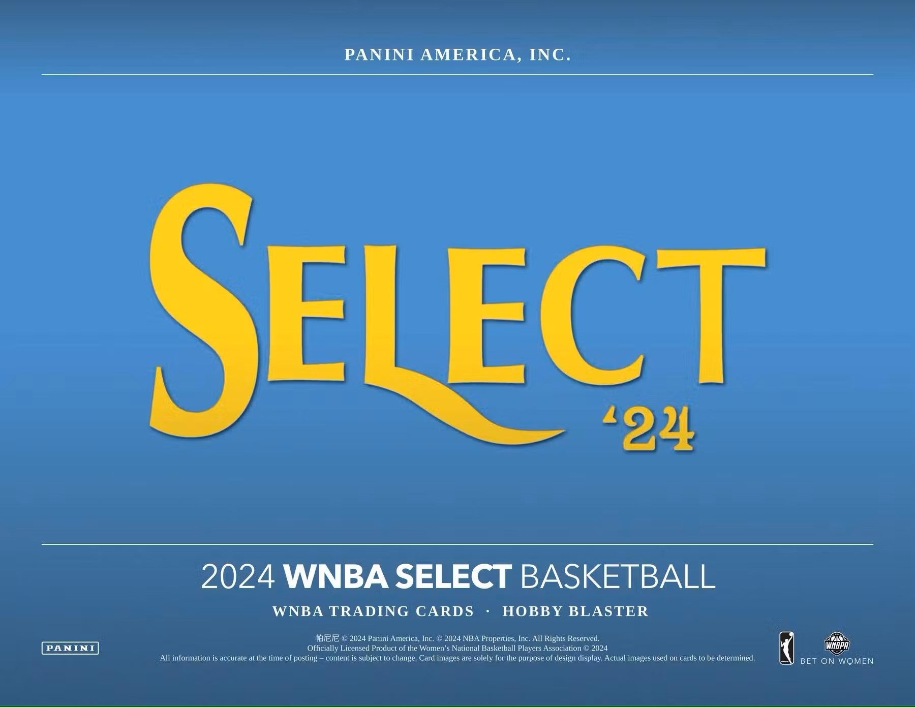 2024 Panini Select WNBA Basketball Hobby Blaster Box with yellow text on blue design