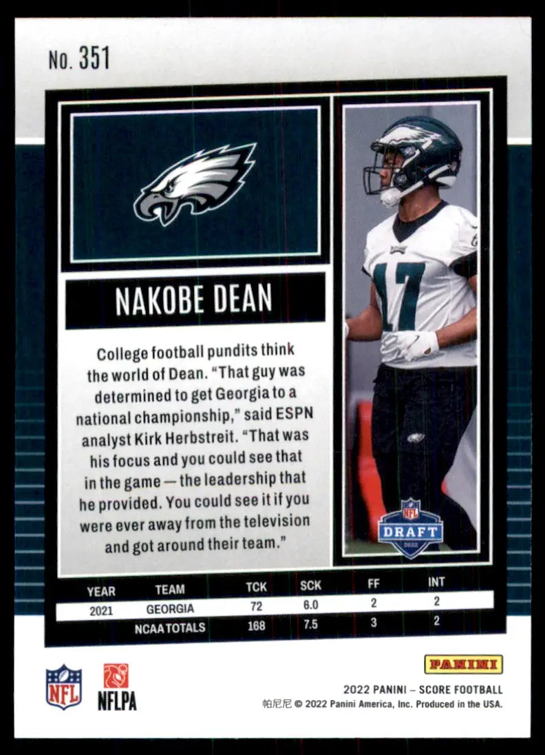 2022 Score Nakobe Dean Rookie Philadelphia Eagles #351