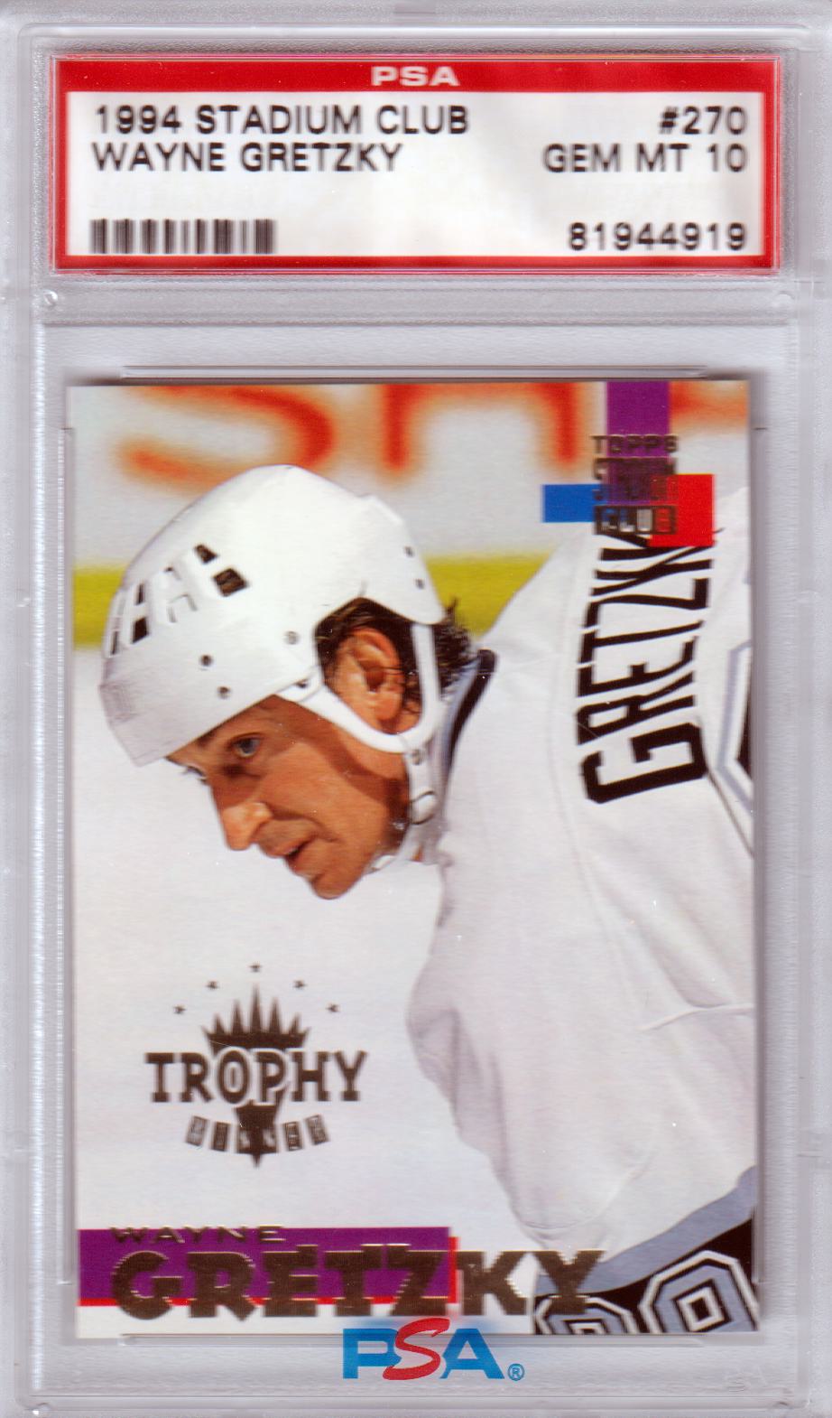 PSA-graded 1994 Topps Stadium Club Wayne Gretzky hockey card in protective case