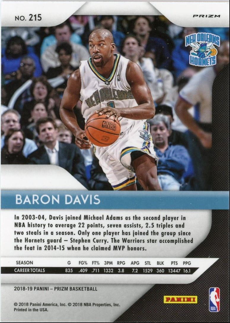 2018-19 Panini Prizm Baron Davis Pink Ice Parallel New Orleans Hornets #215