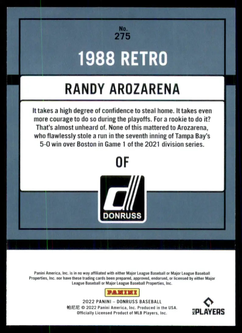 2022 Donruss Randy Arozarena Retro 1988 Tampa Bay Rays #275