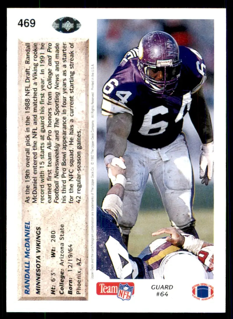 1992 Upper Deck Randall McDaniel Minnesota Vikings #469