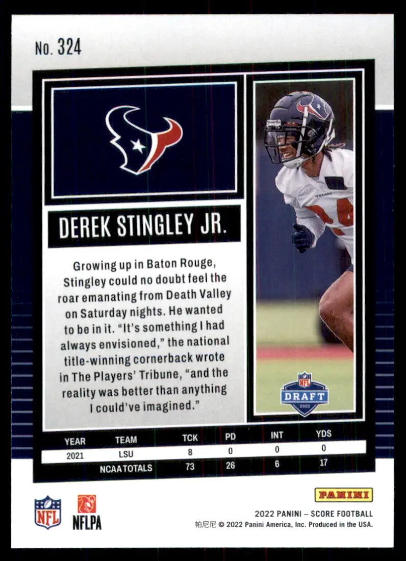 2022 Score Derek Stingley Jr. Rookie Houston Texans #324