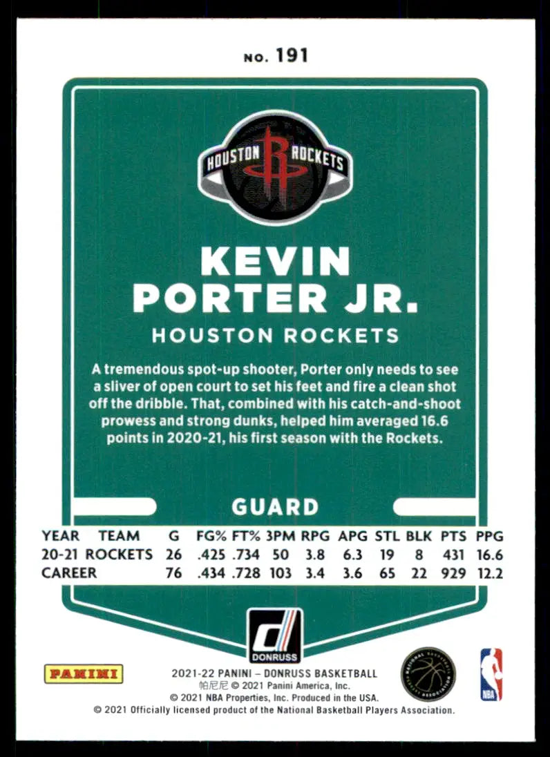 2021-22 Panini Donruss Kevin Porter Jr. Houston Rockets #191