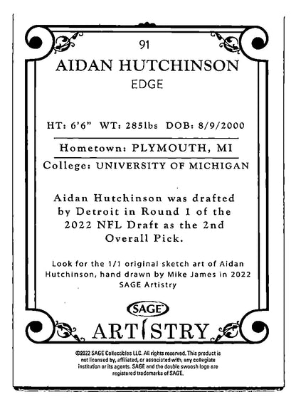 Aidan Hutchinson football card from Sage Artistry trading cards collection