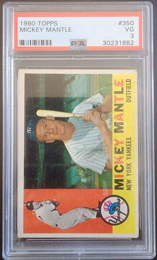 Mickey Mantle 1960 Topps #350 PSA 3 Very Good baseball card featuring Yankees player in pinstripes