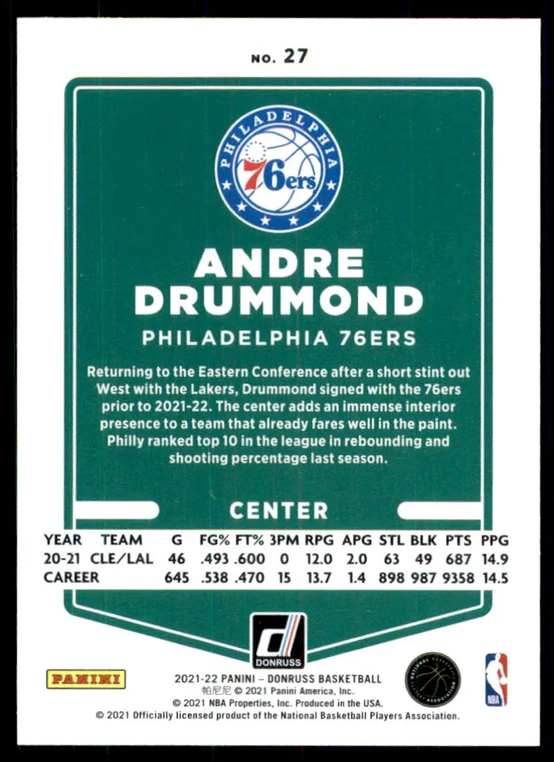 2021-22 Panini Donruss Andre Drummond Philadelphia 76ers #27