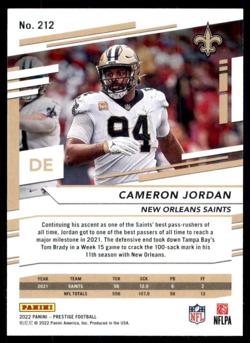 2022 Panini Prestige Cameron Jordan New Orleans Saints #212