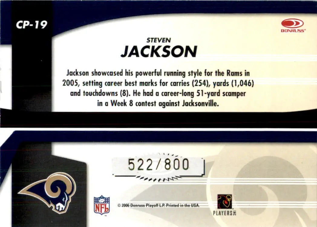 2006 Leaf Certified Potential Steven Jackson /800 St. Louis Rams #CP-19