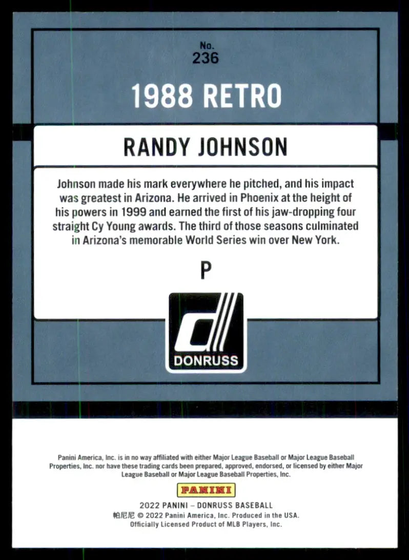 2022 Donruss Randy Johnson Retro 1988 Arizona Diamondbacks #236