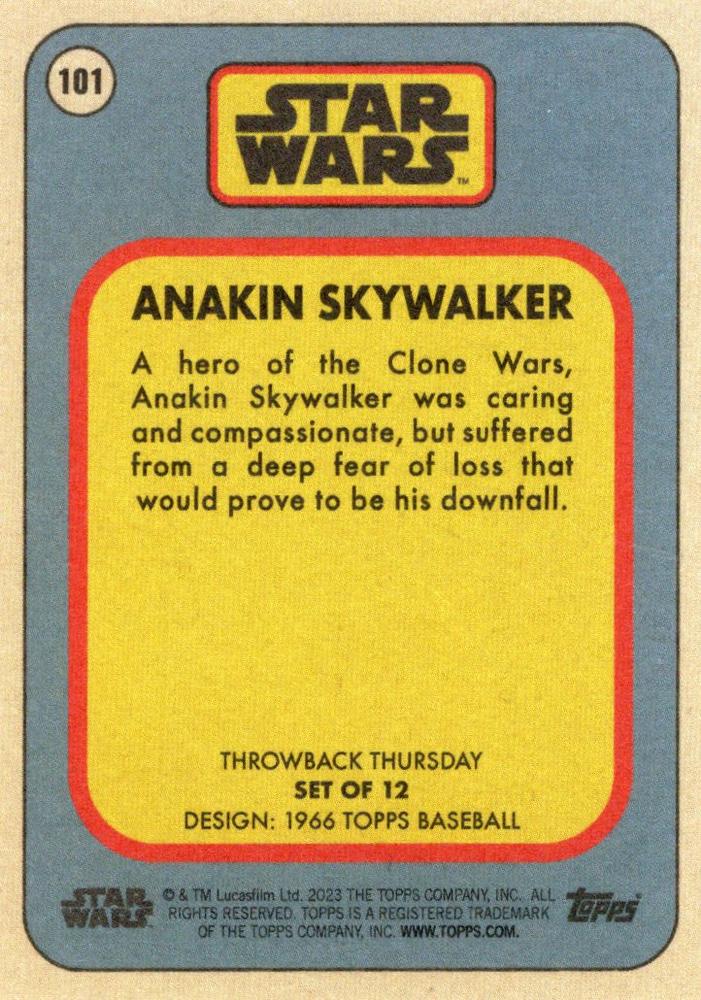 Star Wars Throwback Thursday 2023 Card #101 Anakin Skywalker 1966 Topps Baseball