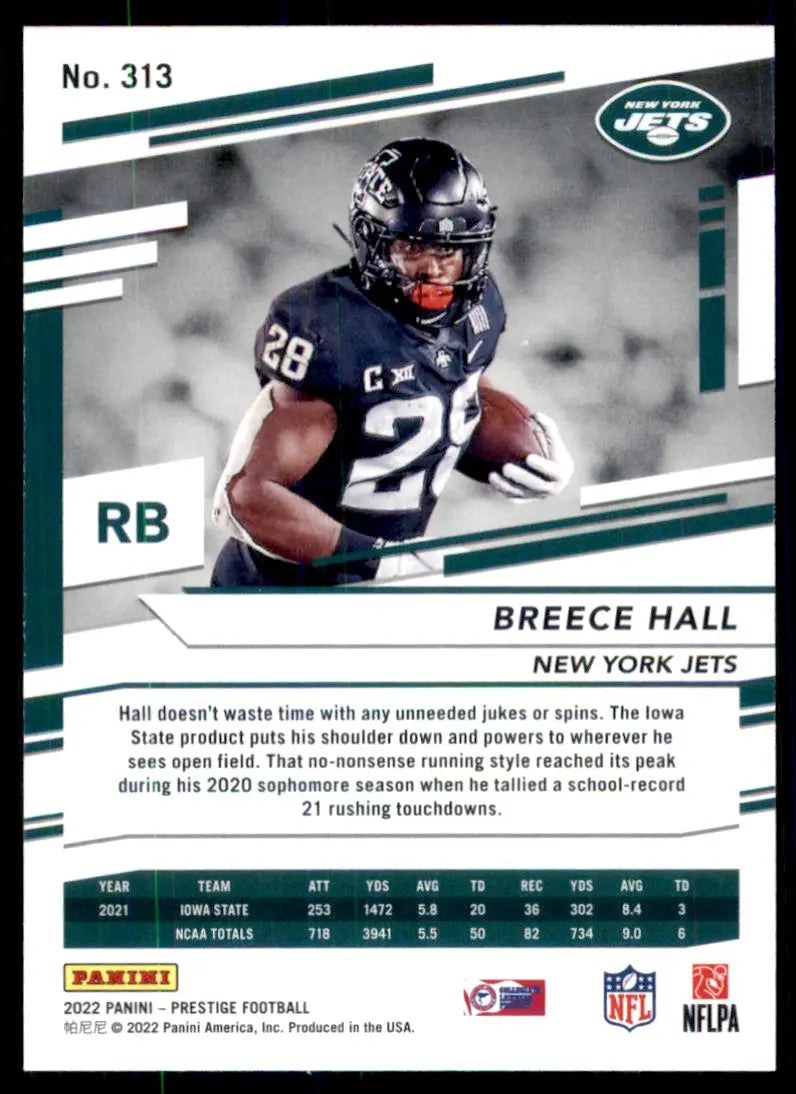 2022 Panini Prestige Breece Hall Rookie Sunburst Parallel New York Jets #313