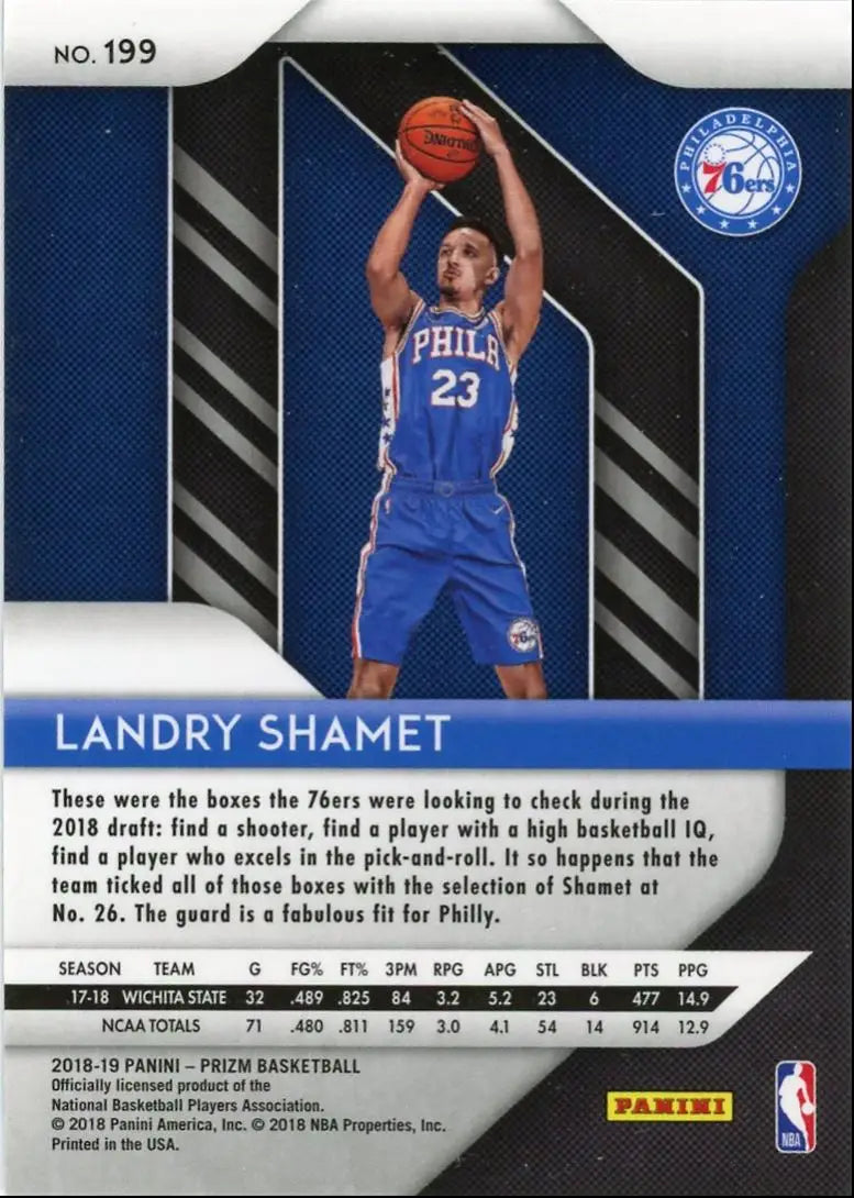 2018-19 Panini Prizm Landry Shamet Rookie Philadelphia 76ers #199