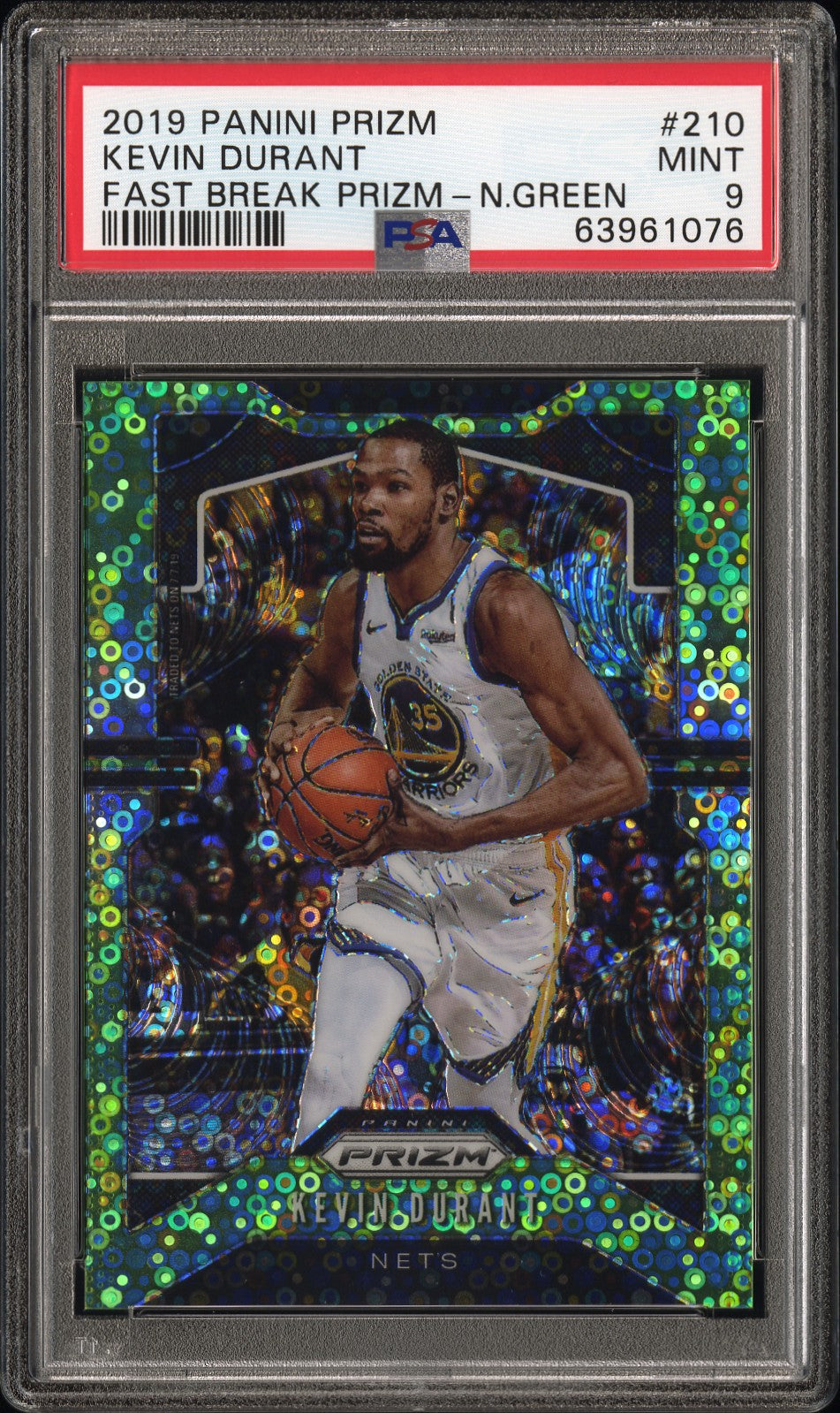 Kevin Durant 2019 Panini Prizm #210 Neon Green Fast Break #5/5 PSA 9 Mint