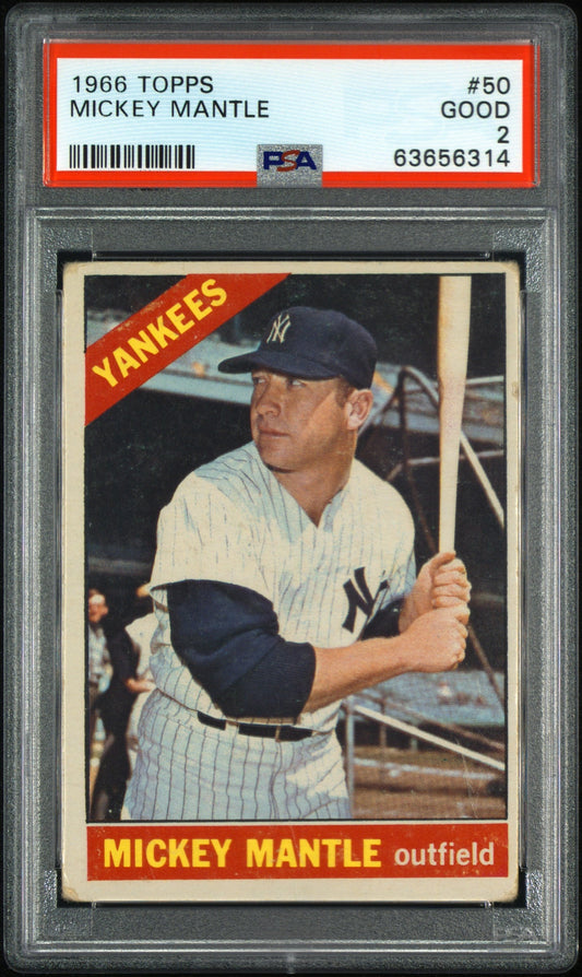 Mickey Mantle 1966 Topps #50 baseball card graded PSA Good condition for collectors