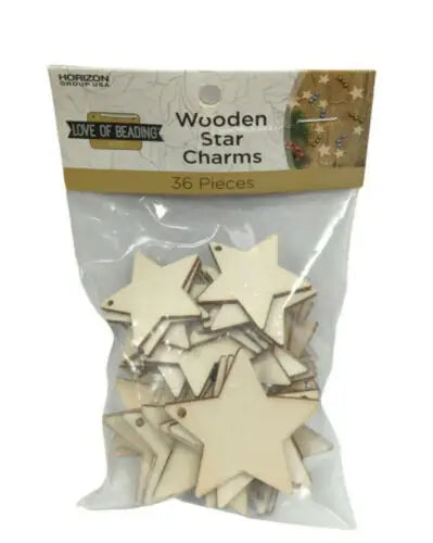 Bag of Wood Stars in Original Gloss, 36 Qty Mix Size 1.5 - 2 Inch Craft Supply