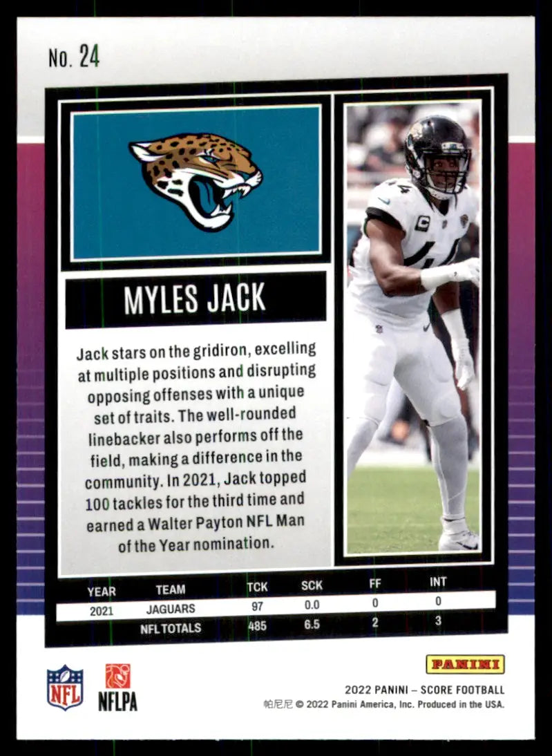 2022 Score Myles Jack Gold Jacksonville Jaguars #24