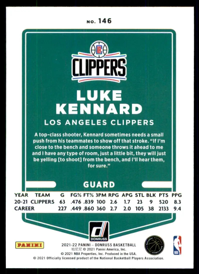 2021-22 Panini Donruss Luke Kennard Los Angeles Clippers #146