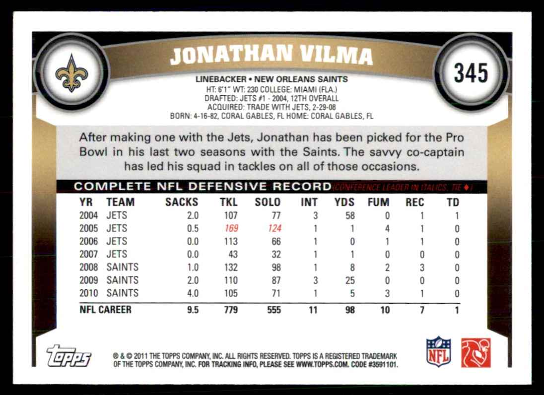 2011 Topps Jonathan Vilma New Orleans Saints #345