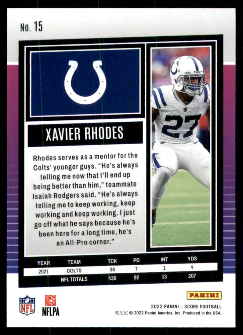 2022 Score Xavier Rhodes Indianapolis Colts #15