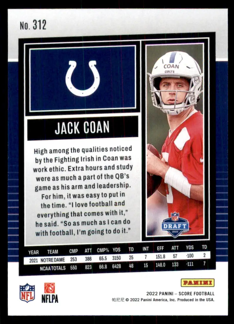 2022 Score Jack Coan Rookie Indianapolis Colts #312